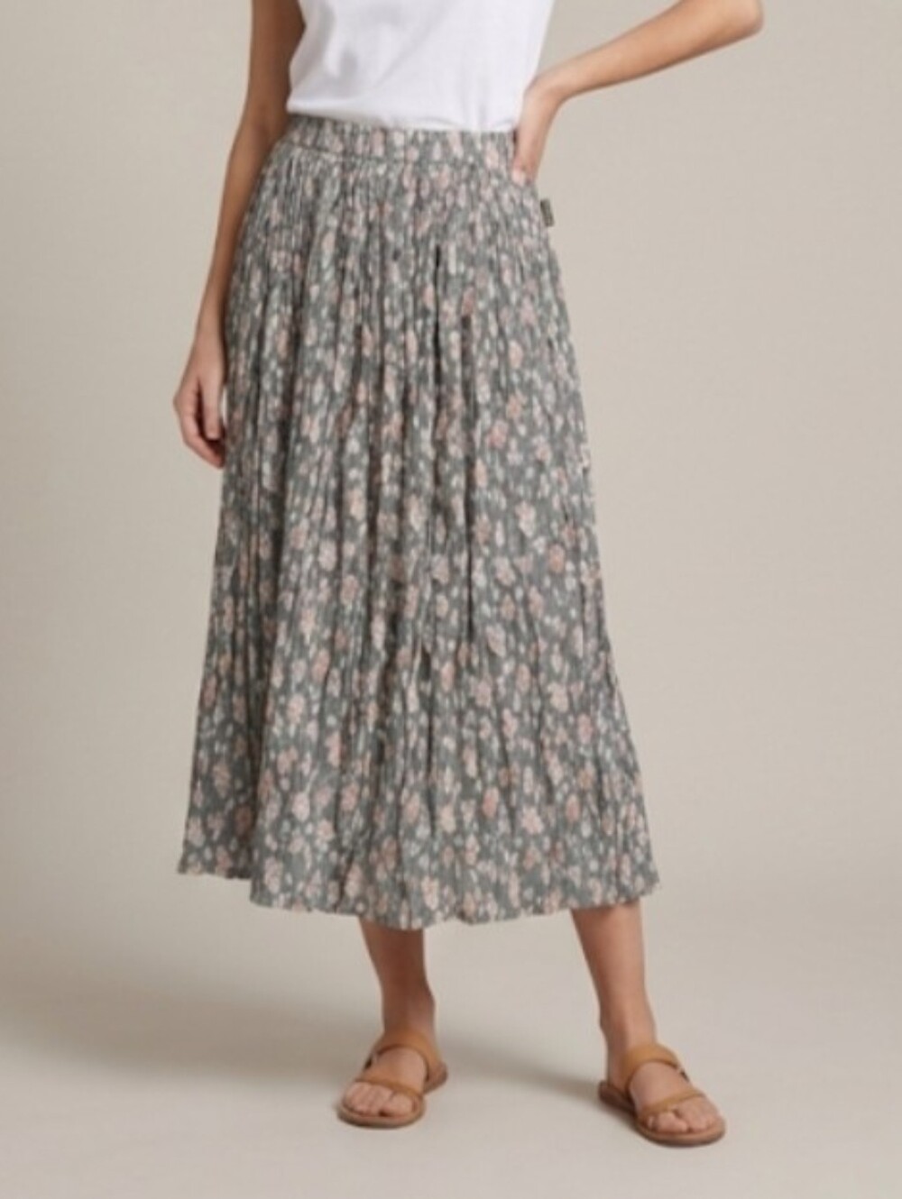 Vtg Orvis Maxi Elastic Waist Floral Skirt Seafoam Green Sz 4 Prairie Boho